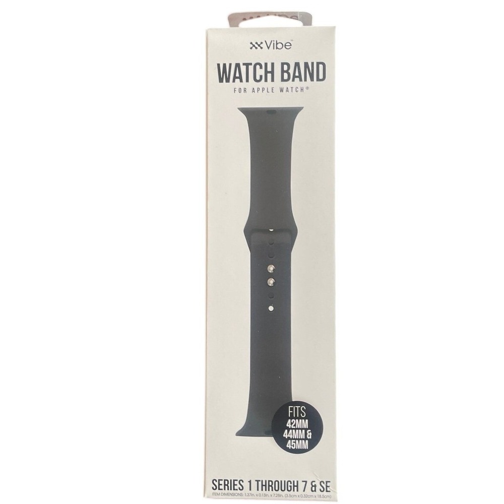 Vibe Apple Watch Band 42mm 44mm 45mm Black Silicone Series 1-7 SE‎ DG082622